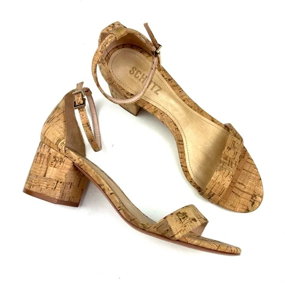 SCHUTZ Shoes Schutz Chimes Ankle Strap Block Heel Cork Sandals